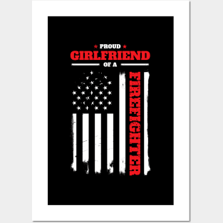 Firefighter Family Proud Girlfriend Flag Back Print Posters and Art